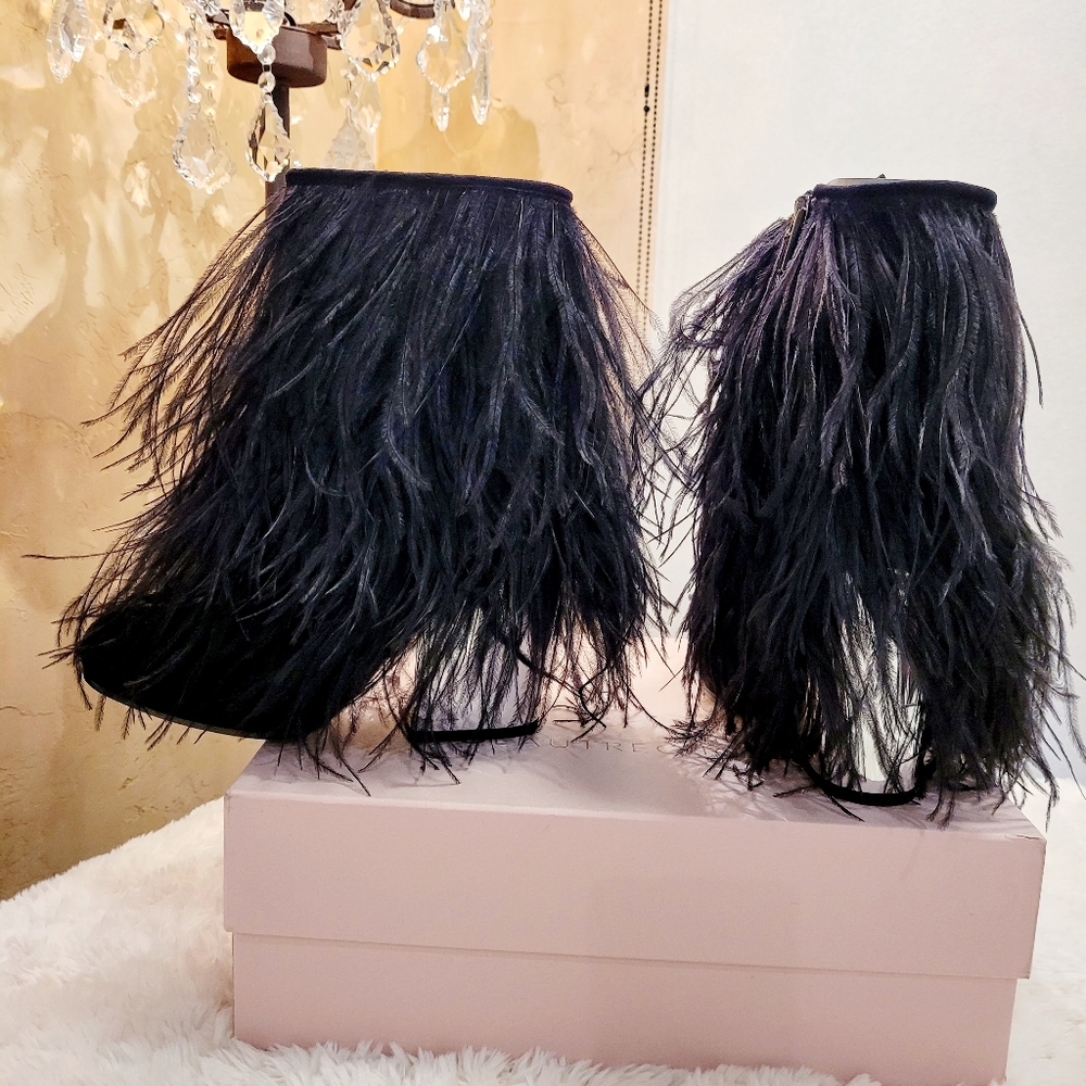Alexander McQueen Black Suede Ostrich Feather Boots 37 (7)
